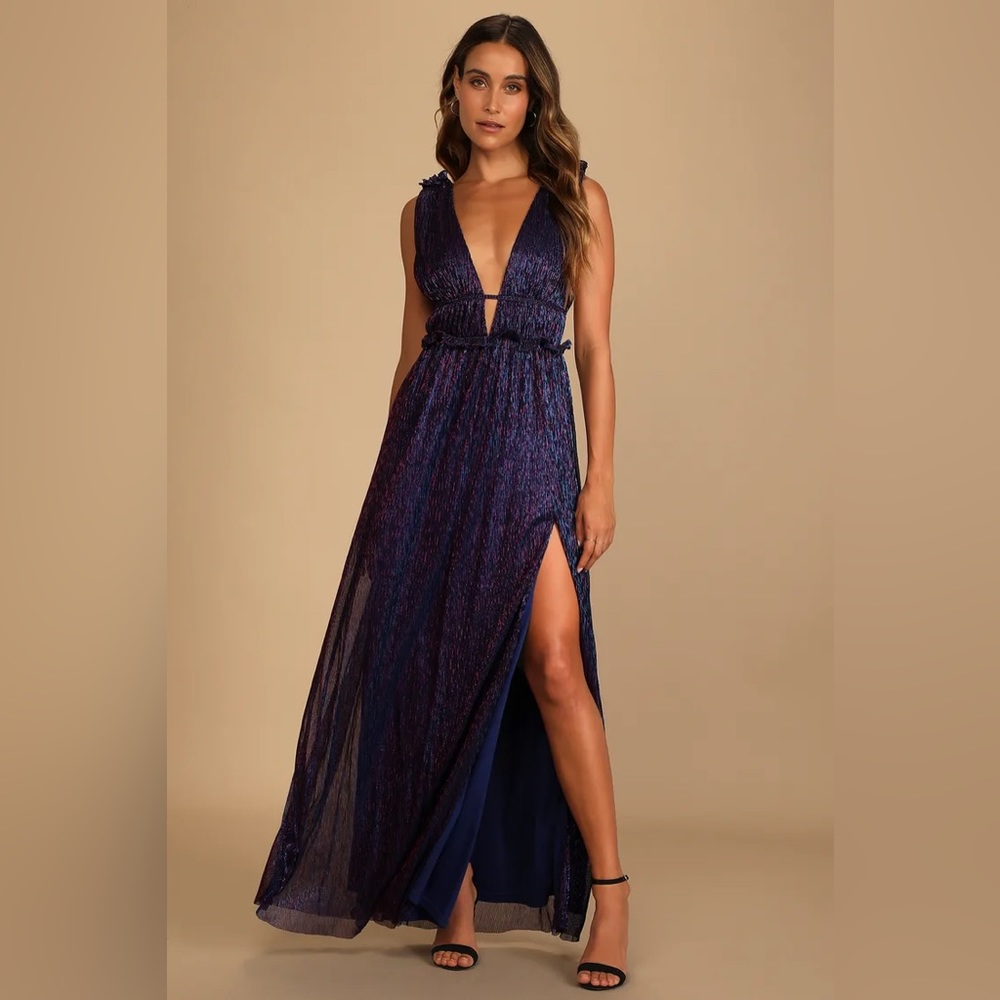 Spotlight on You Blue and Pink Metallic Maxi Dress